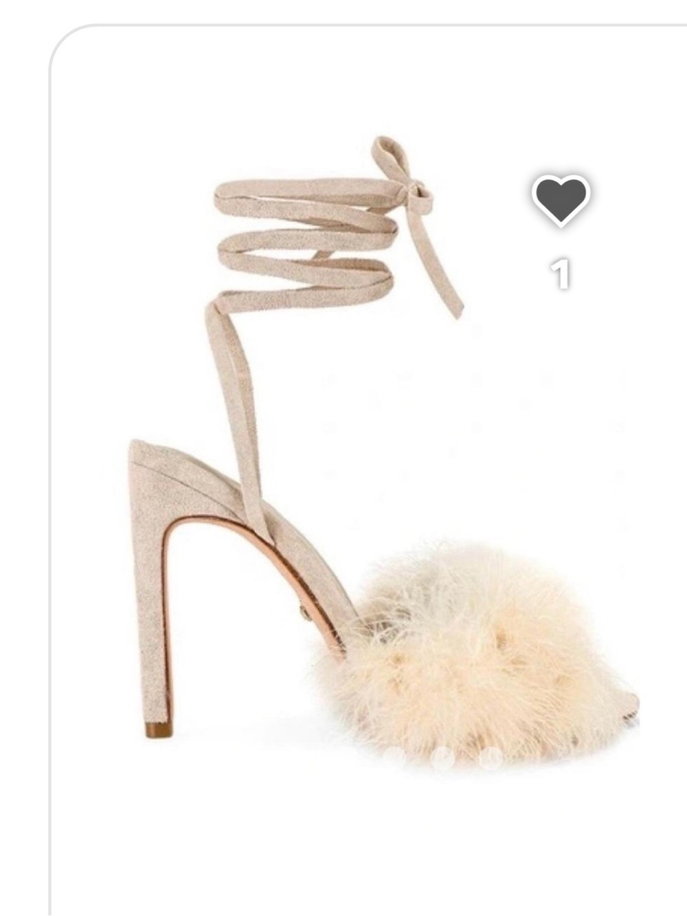 RAYE nude Suede Ankle-Tie Feather Pom High Heel Sandal NWT